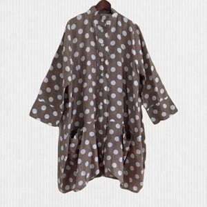 Blitz Taupe & White Polka Dot Linen Tulip Hem Dress Size Large BNWOT